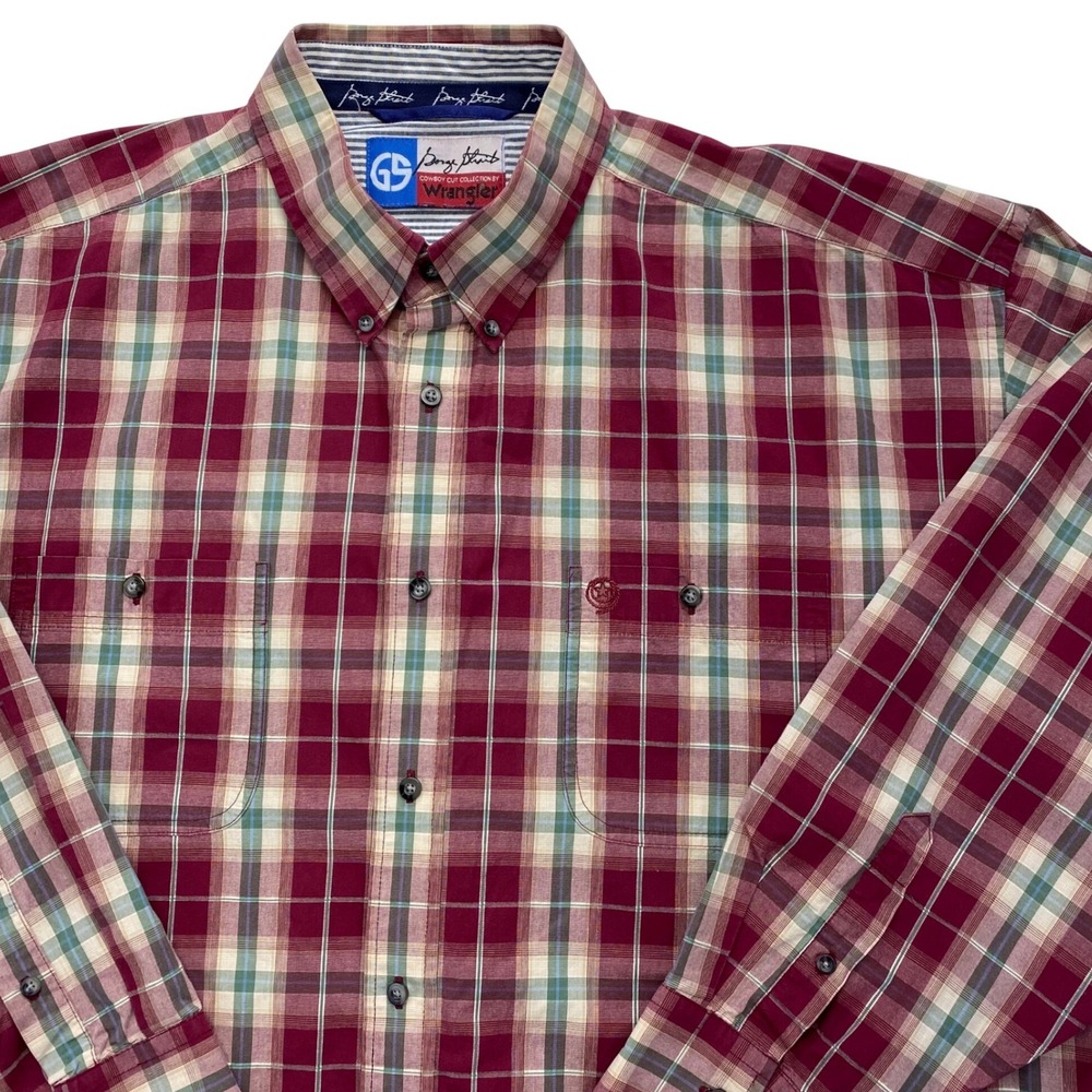 Wrangler George Strait Cowboy Cut Shirt Mens 3XL Maroon Plaid Long Sleeve (Read)